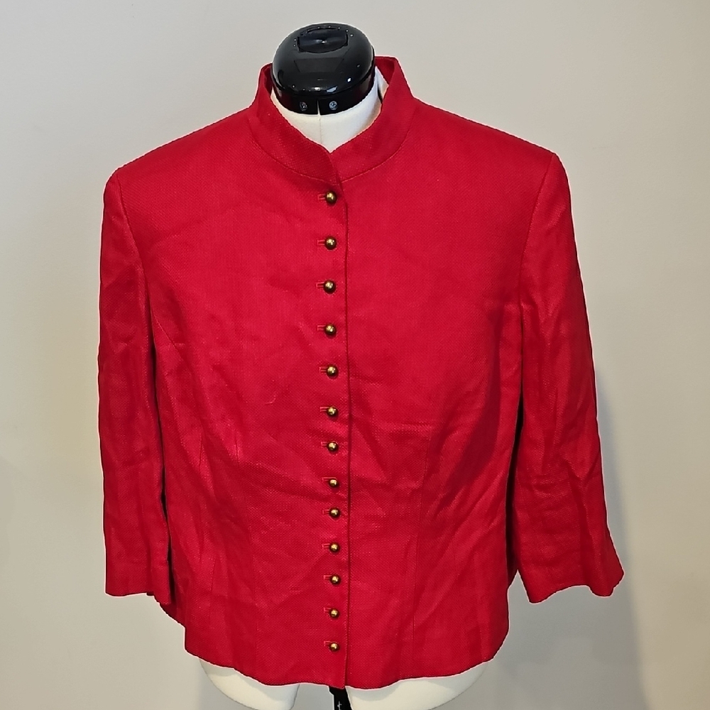 Lauren Ralph Lauren Womens 100% Linen Red Button-Up Blazer- Size 14W